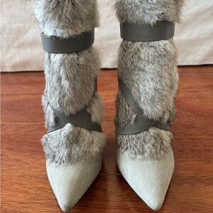 Charles Jourdan Gray Fur Heeled Boots